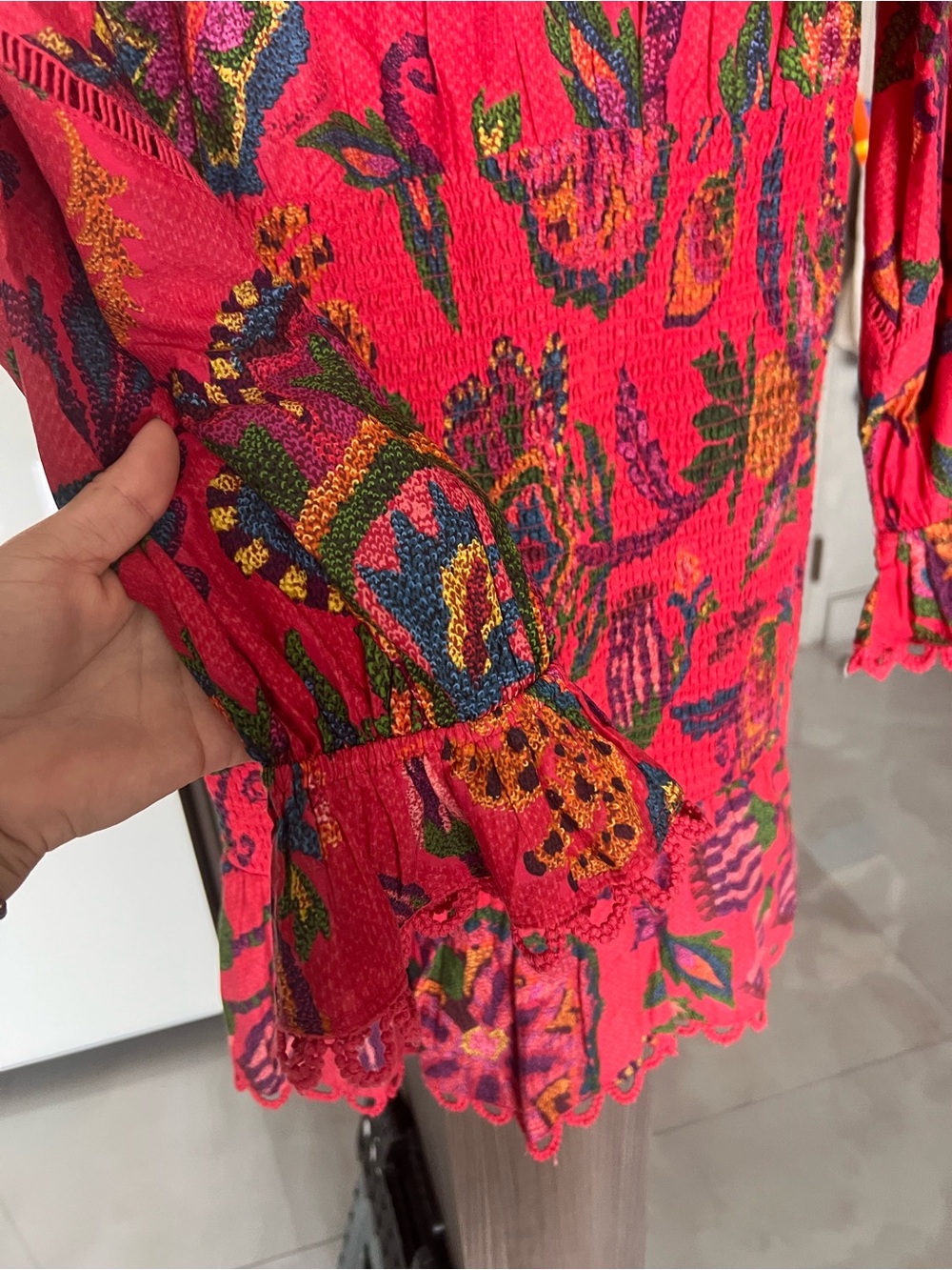 FARM Rio Red Multicolor Floral Ruffle Long-Sleeve Dress - Picture 6 of 9